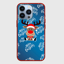 Чехол для iPhone 13 Pro Merry Christmas Олень с подарком, цвет: 3D-красный