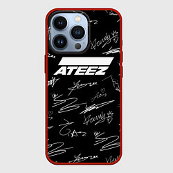 Чехол для iPhone 13 Pro ATEEZ БЕЛЫЕ АВТОГРАФЫ УЗОР, цвет: 3D-красный