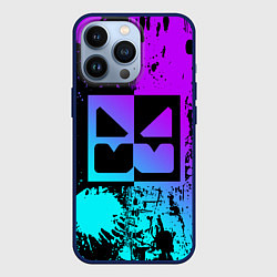 Чехол для iPhone 13 Pro GEOMETRY DASH NEON LEVELS SMILE, цвет: 3D-тёмно-синий