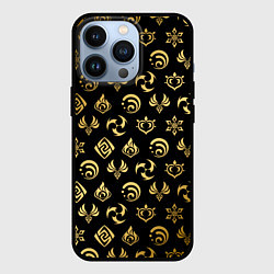 Чехол для iPhone 13 Pro GOLDEN GENSHIN IMPACT PATTERN ЗОЛОТО ГЕНШИН ИМПАКТ, цвет: 3D-черный