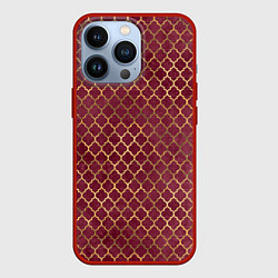 Чехол для iPhone 13 Pro Gold & Red pattern, цвет: 3D-красный