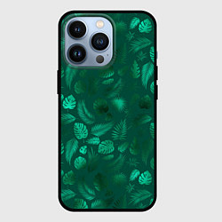 Чехол для iPhone 13 Pro Яркие зеленые листья, цвет: 3D-черный