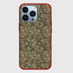 Чехол для iPhone 13 Pro Вязаный Лесной Камуфляж, цвет: 3D-красный
