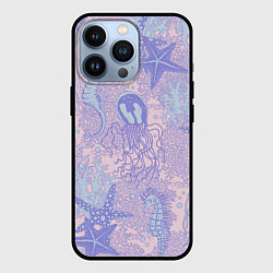 Чехол для iPhone 13 Pro Морские коньки и медузы, цвет: 3D-черный