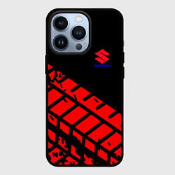 Чехол для iPhone 13 Pro SUZUKI следы шин, цвет: 3D-черный