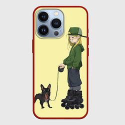 Чехол для iPhone 13 Pro Девочка и собака-улыбака, цвет: 3D-красный