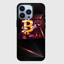 Чехол для iPhone 13 Pro Биткоин на фоне стены Bitcoin, цвет: 3D-черный