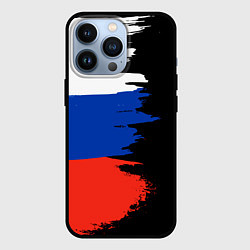 Чехол для iPhone 13 Pro Российский триколор на темном фоне, цвет: 3D-черный