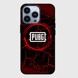 Чехол для iPhone 13 Pro Символ PUBG и краска вокруг на темном фоне, цвет: 3D-черный