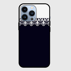 Чехол для iPhone 13 Pro Белое кружево на темном синем фоне, цвет: 3D-черный