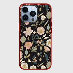 Чехол для iPhone 13 Pro Цветы Астры На Чёрном Фоне, цвет: 3D-красный