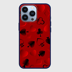 Чехол для iPhone 13 Pro Карты карточные масти на красном фоне, цвет: 3D-тёмно-синий