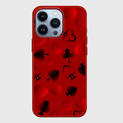 Чехол для iPhone 13 Pro Карты карточные масти на красном фоне, цвет: 3D-красный
