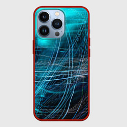 Чехол для iPhone 13 Pro Неоновые волны и линии - Голубой, цвет: 3D-красный