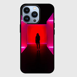Чехол для iPhone 13 Pro Неоновый коридор и человек - Розовый, цвет: 3D-черный