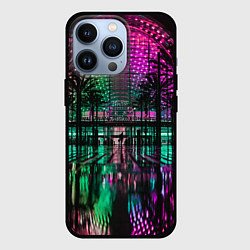 Чехол для iPhone 13 Pro Неоновое здание ночью - Розовый, цвет: 3D-черный