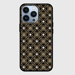 Чехол для iPhone 13 Pro Золотой орнамент на черном фоне, цвет: 3D-черный