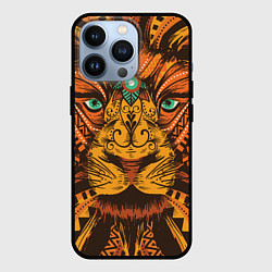 Чехол для iPhone 13 Pro Африканский Лев Морда Льва с узорами Мандала, цвет: 3D-черный