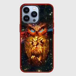 Чехол для iPhone 13 Pro Космический взгляд совы, цвет: 3D-красный