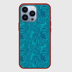 Чехол для iPhone 13 Pro Синие листья монстеры на голубом, цвет: 3D-красный