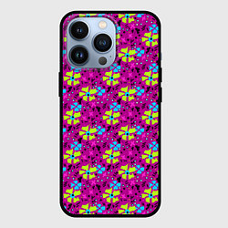 Чехол для iPhone 13 Pro Цветочный узор на малиновом фоне, цвет: 3D-черный