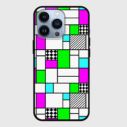 Чехол для iPhone 13 Pro Неоновый геометрический узор с черными линиями, цвет: 3D-черный