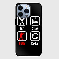 Чехол для iPhone 13 Pro Eat, sleep, Counter Strike, repeat, цвет: 3D-черный