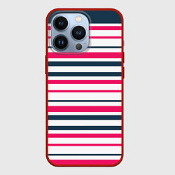Чехол iPhone 13 Pro Красные и синие полосы на белом