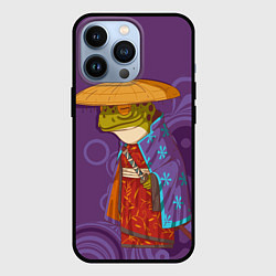 Чехол iPhone 13 Pro Лягуха-самурай на фиолетовом фоне