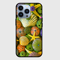 Чехол для iPhone 13 Pro Композиция из морских звёзд и ракушек, цвет: 3D-черный