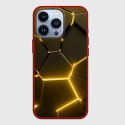 Чехол для iPhone 13 Pro Золотые неоновые геометрические плиты, цвет: 3D-красный