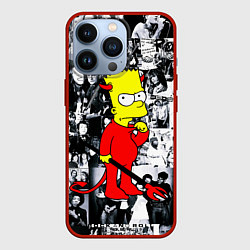 Чехол для iPhone 13 Pro Барт Симпсон - чёрт на фоне своих подопечных, цвет: 3D-красный