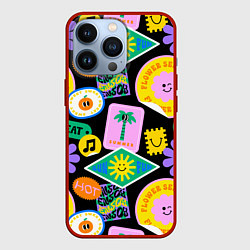 Чехол для iPhone 13 Pro Летние наклейки pop-art паттерн, цвет: 3D-красный