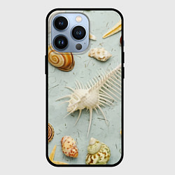 Чехол для iPhone 13 Pro Океанские ракушки и морские звёзды на песке, цвет: 3D-черный