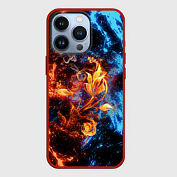 Чехол для iPhone 13 Pro Огонь и вода - Огненный цветок, цвет: 3D-красный
