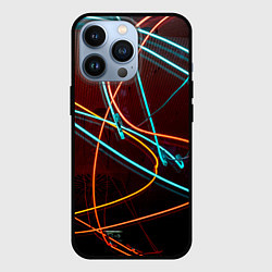 Чехол для iPhone 13 Pro Неоновые лучи на тёмной поверхности, цвет: 3D-черный