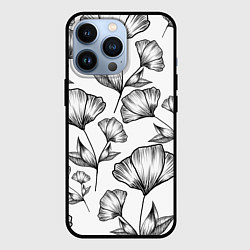 Чехол для iPhone 13 Pro Графичные цветы на белом фоне, цвет: 3D-черный