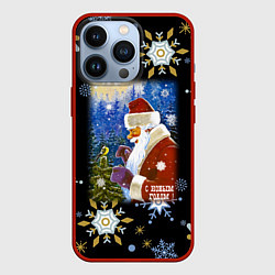 Чехол для iPhone 13 Pro Новый год дед мороз и птичка, цвет: 3D-красный