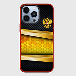 Чехол для iPhone 13 Pro Black & gold - герб России, цвет: 3D-красный