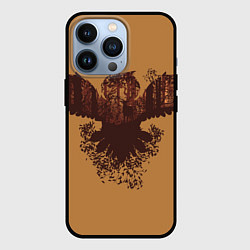 Чехол для iPhone 13 Pro Летящая сова и осенний лес, цвет: 3D-черный