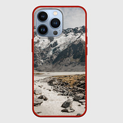 Чехол для iPhone 13 Pro Горы и река с камнями, цвет: 3D-красный