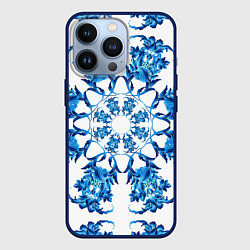 Чехол для iPhone 13 Pro Гжель синий цветок, цвет: 3D-тёмно-синий