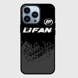 Чехол для iPhone 13 Pro Lifan speed на темном фоне со следами шин: символ, цвет: 3D-черный