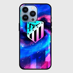 Чехол для iPhone 13 Pro Atletico Madrid неоновый космос, цвет: 3D-черный