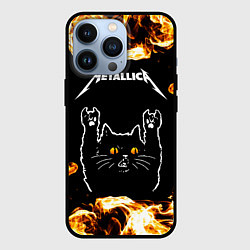 Чехол для iPhone 13 Pro Metallica рок кот и огонь, цвет: 3D-черный