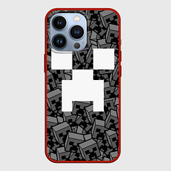 Чехол для iPhone 13 Pro Головы криперов - Майнкрафт - ЧБ, цвет: 3D-красный