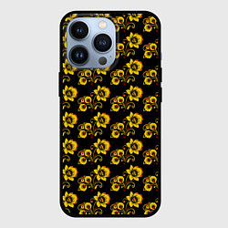 Чехол для iPhone 13 Pro Хохломская роспись цветы на чёрном фоне, цвет: 3D-черный