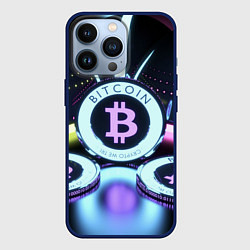 Чехол для iPhone 13 Pro Неоновый светящийся биткоин, цвет: 3D-тёмно-синий