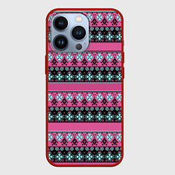 Чехол iPhone 13 Pro Черно-розовый скандинавский орнамент