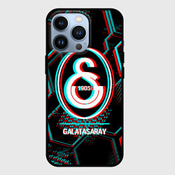 Чехол для iPhone 13 Pro Galatasaray FC в стиле glitch на темном фоне, цвет: 3D-черный